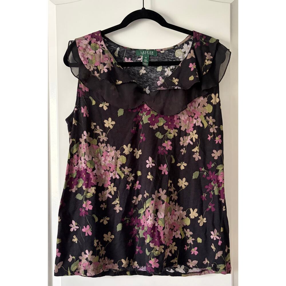 Lauren Ralph Lauren LRL Black Pink Sleeveless Top Shirt Women’s Size 2X